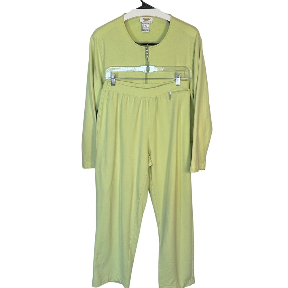Talbots Women's co-ord Set P1X Lime Green Zip Jacket Capri Tracksuit Relaxed Fit